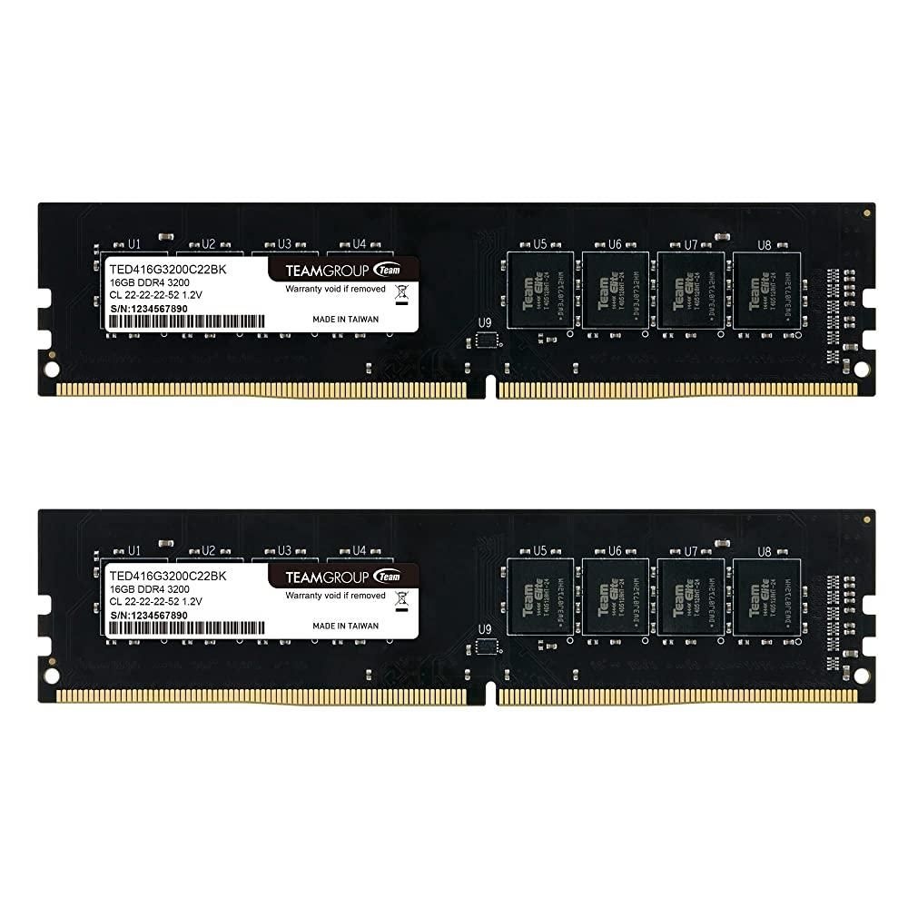 [해외] TEAMGROUP 엘리트 DDR4 32GB 키트 (2 x 16GB) 3200 CL22 데스크탑 메모리 모듈 RAM 업그레이드 (TED432G3200C22DC01)