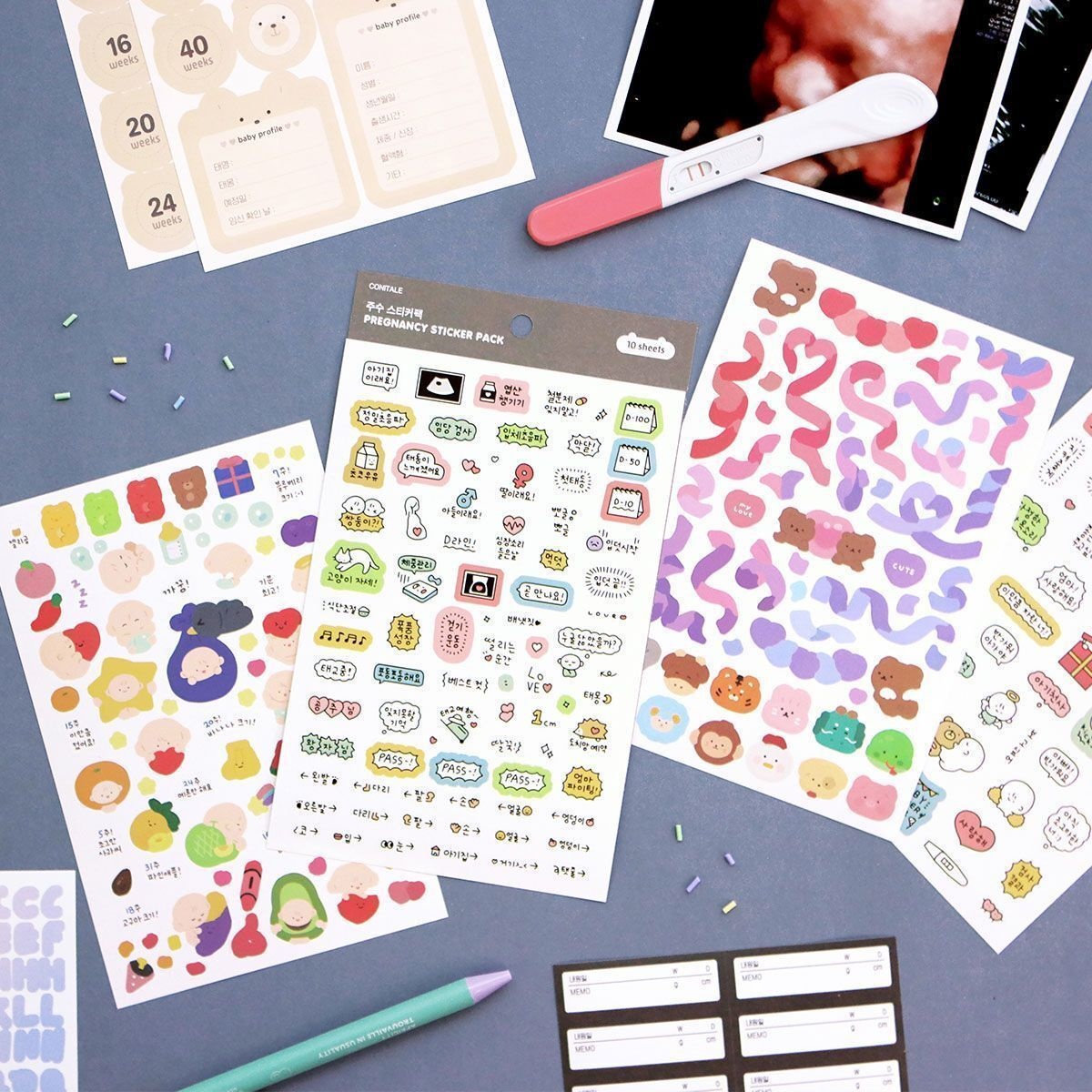 [오늘출발] 코니테일 초음파앨범 임신 주수스티커 꾸미기 세트 10 문구용품 문구 문구사무용품
