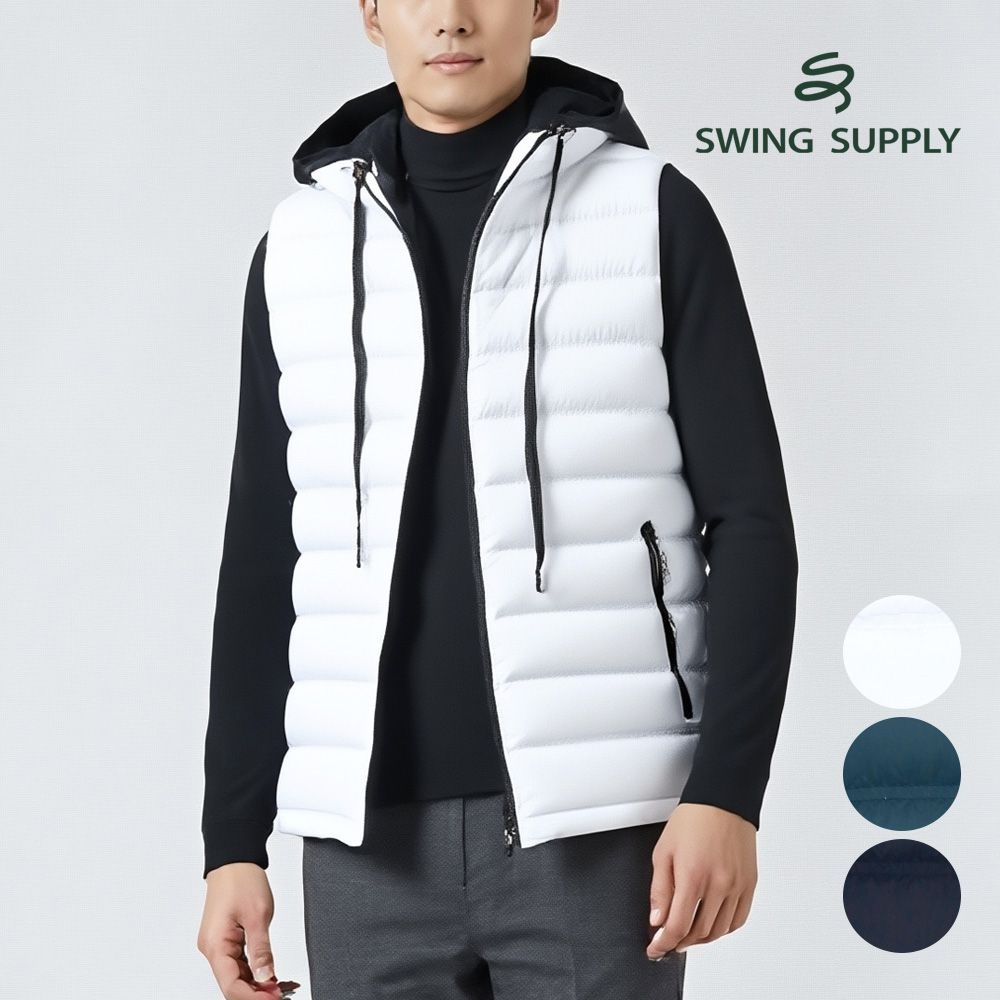 ㈜리벨로 협력업체 [스윙서플라이] 남성 겨울 방한 후드 덕다운 골프 패딩 베스트 따뜻하고 캐주얼한 W441VE71
