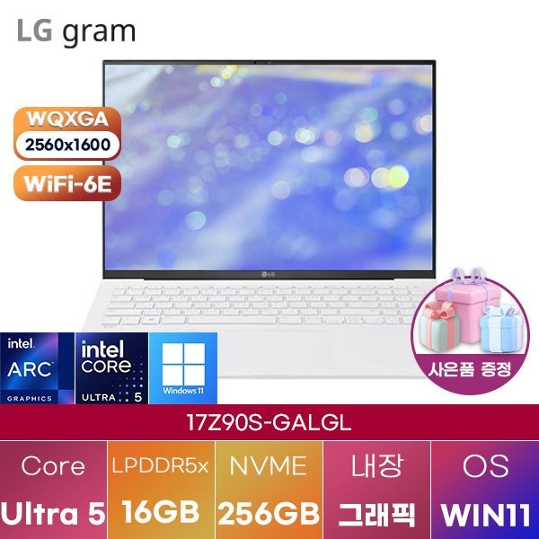 LG전자 LG 그램17 17Z90S-GALGL Ultra5 Arc-core7 16GB 256GB WIN 11 HOME 인강용 대학생 노트북