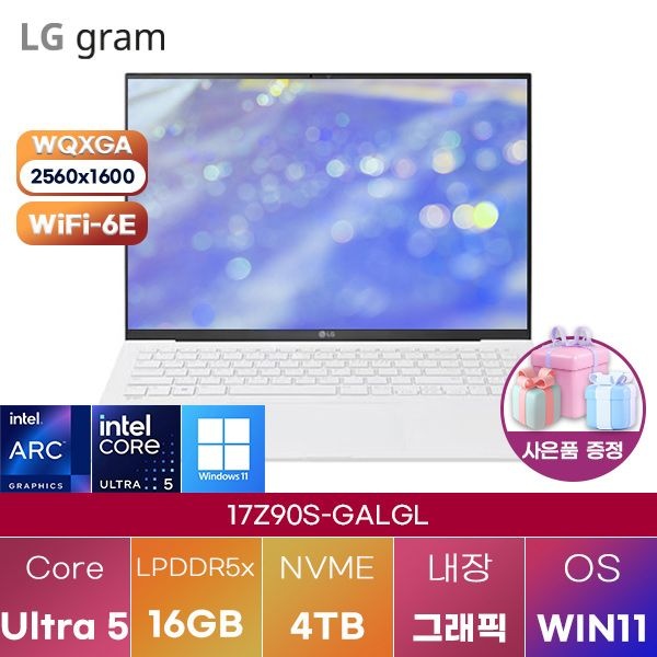 LG전자 LG 그램17 17Z90S-GALGL Ultra5 Arc-core7 16GB 4TB WIN 11 HOME 인강용 대학생 노트북