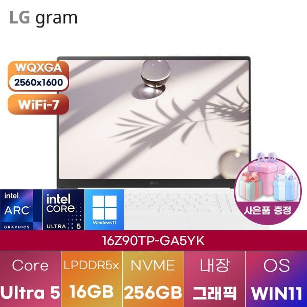 LG전자 LG 16Z90TP-GA5YK Ultra5 Arc 130T 16GB 256GB WIN 11 HOME 학업용 대학생 노트북
