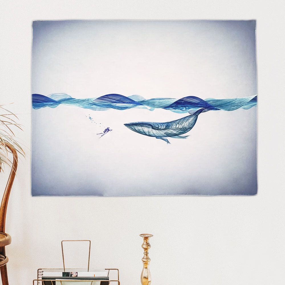 수입 M 패브릭 대형 흰수염고래 포스터