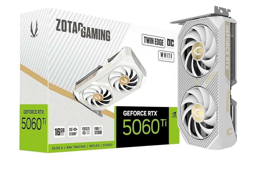 ZOTAC [해외] ZOTAC 게이밍 지포스 RTX 5060 Ti 16GB 트윈 엣지 OC 화이트 에디션 DLSS 4 GDDR7 128비트 28Gbps PCIE 5.0 그래픽 카드, IceStorm 2.0