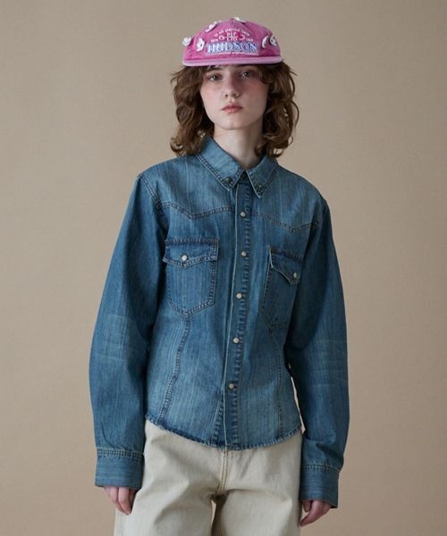 펜필드 PENFIELD 우먼즈 워시드 데님 웨스턴 셔츠 스카이블루FR1WR10F