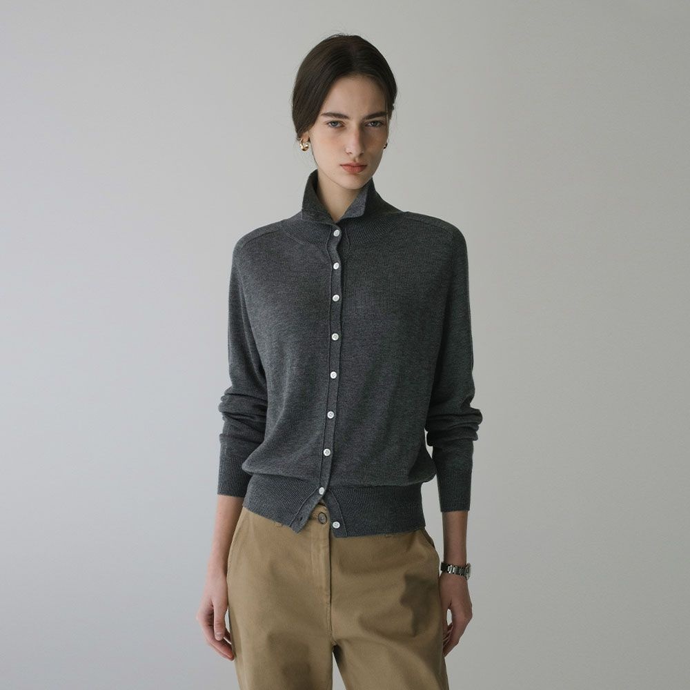 SI-KN2152 울 블렌드 하이넥 니트 가디건_Melange gray