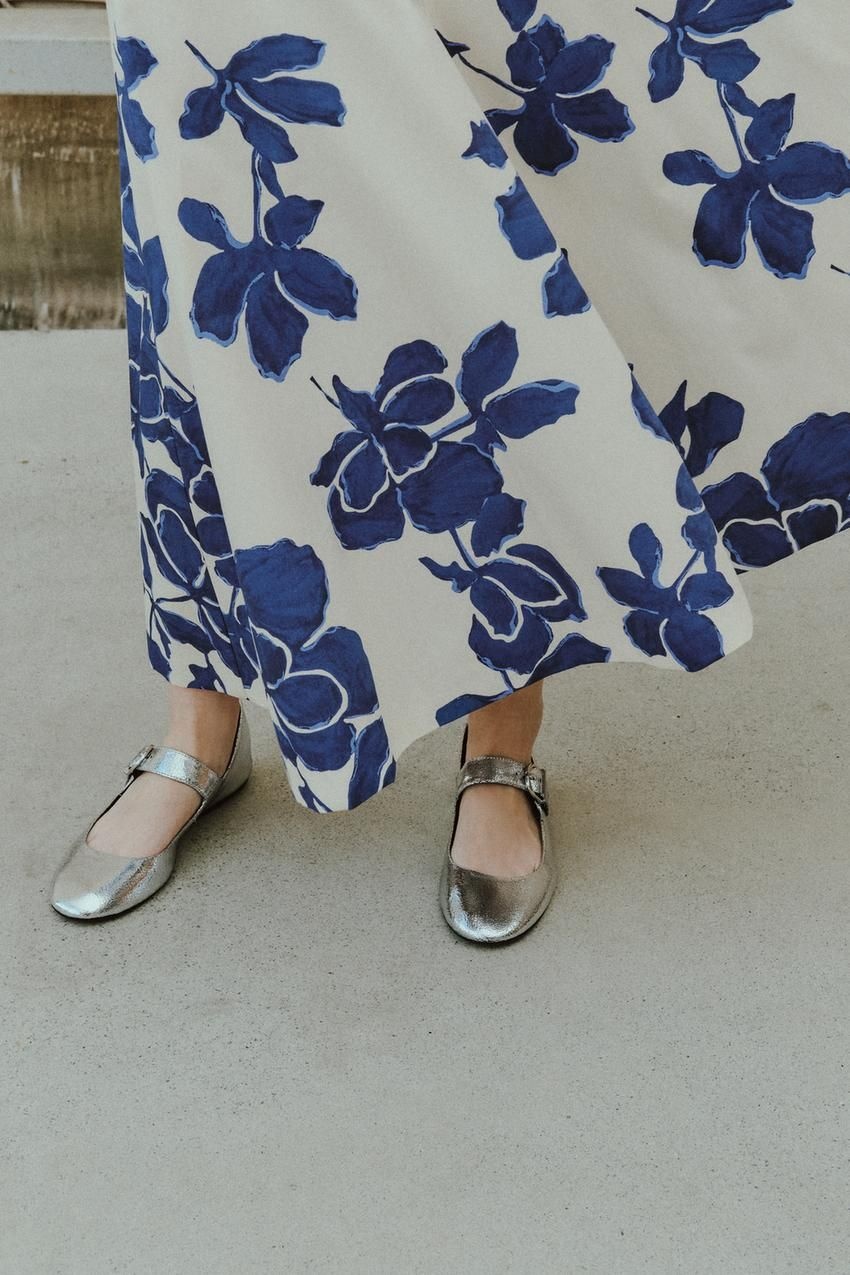 [정품] 자라 슈즈 데일리 신발 편한운동화 ZARA 메탈릭 가죽 효과 발레리나 - 실버