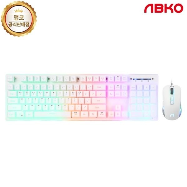 앱코 ABKO 유선 게이밍 키보드 마우스 세트 Hacker KM400 레인보우 LED 화이트