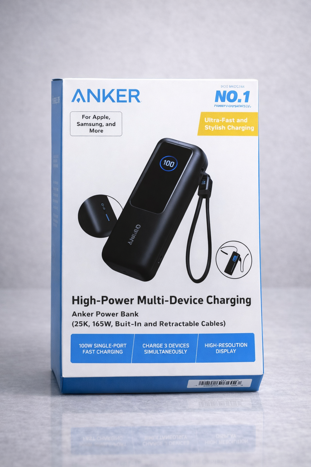앤커 랩탑 파워뱅크25000mAh 165W 보조배터리 블랙 (C타입 케이블 일체형)