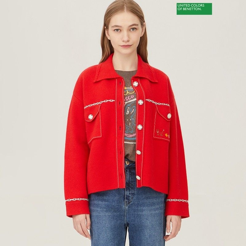 베네통 아울렛 스티치 셔츠형 니트 가디건 BAKC71361_RD 707488