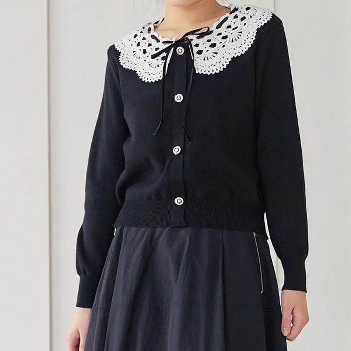 [드마리쥬]사랑스러운 레이스카라 니트가디건 (DE3B2CD05)