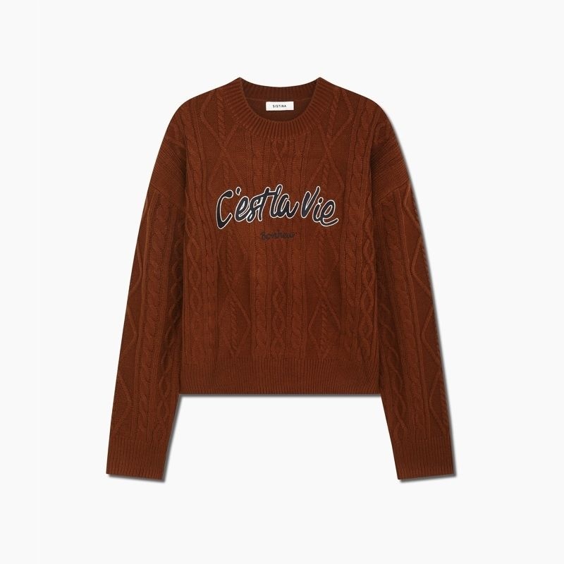 [롯데백화점] 시스티나 케이블 레터링 크롭 니트 ASKPOP41190GNP LE1220492928