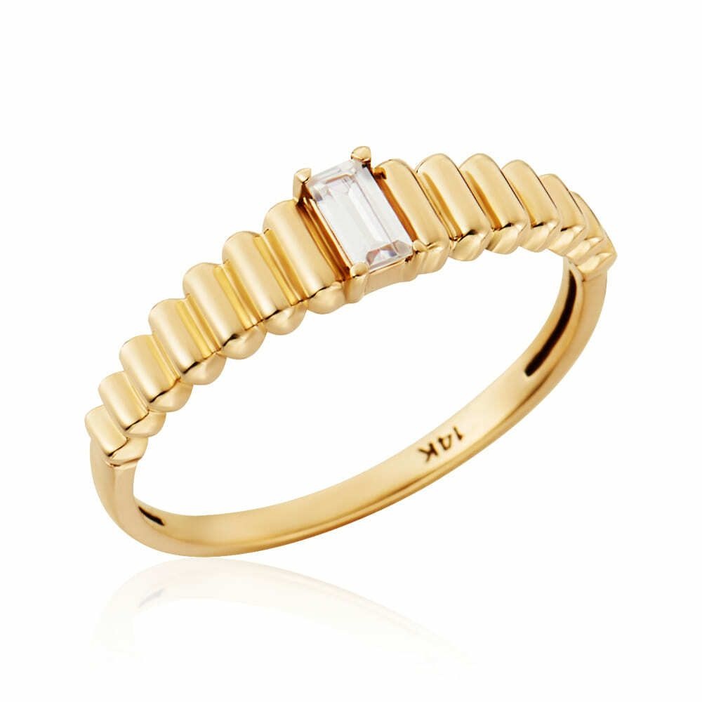 비앤비골드 (현대Hmall) [모룬] 14K 미니 브릭 바게트 큐빅 버티컬 반지 MOR41693