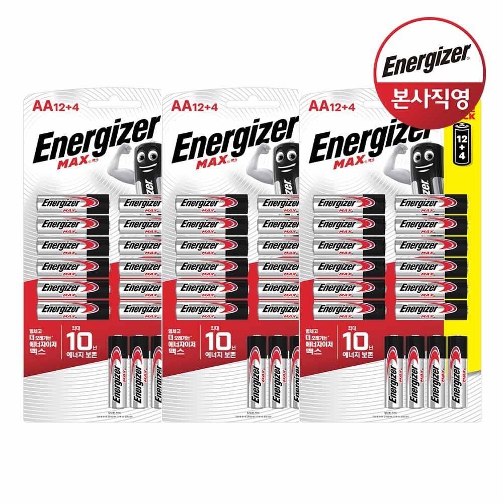 에너자이저 알카라인 맥스 건전지 AA 12+4입 X 3개 (총 48입)