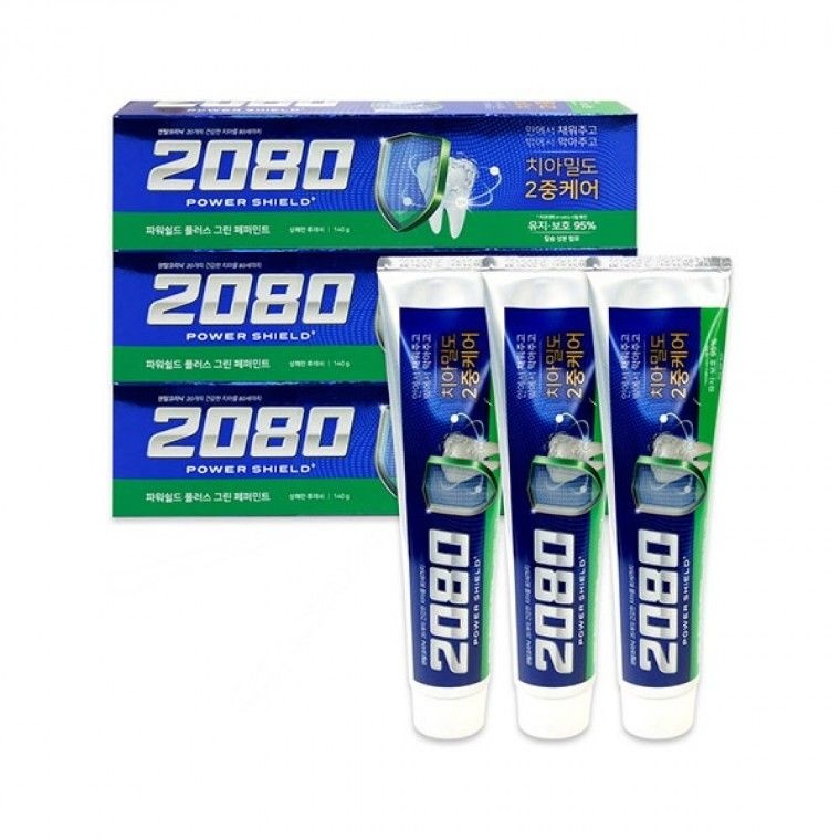 2080 파워쉴드 플러스 그린 페퍼민트 140g 3입 -TJ 2080치약 치약 칫솔 양치 양치질