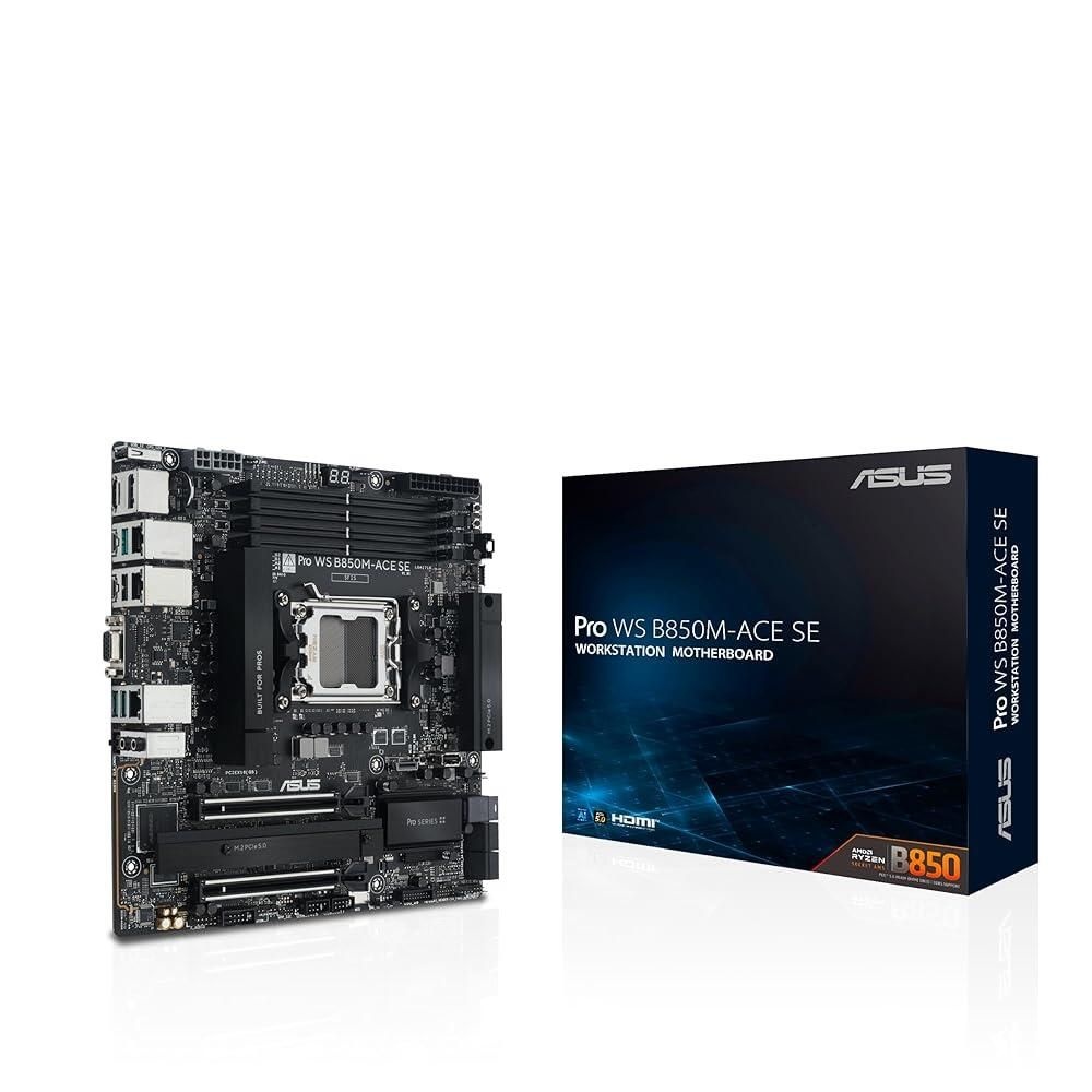 에이수스 [해외] ASUS Pro WS B850M-ACE SE AMD AM5 B850 MAT 매트X MicroATX Business 마더보드, PCIe 5.0 x 16, DDR5, 2x M.2, MCIO, U.2, 10G 및 2.5G LAN, USB4, CON