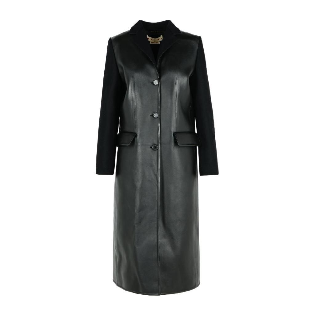 [해외] 마르니 25FW Marni Marni 블랙 레더 앤 Virgin 울 코트 CPMX0256R1ULA76200N99 TP568538862
