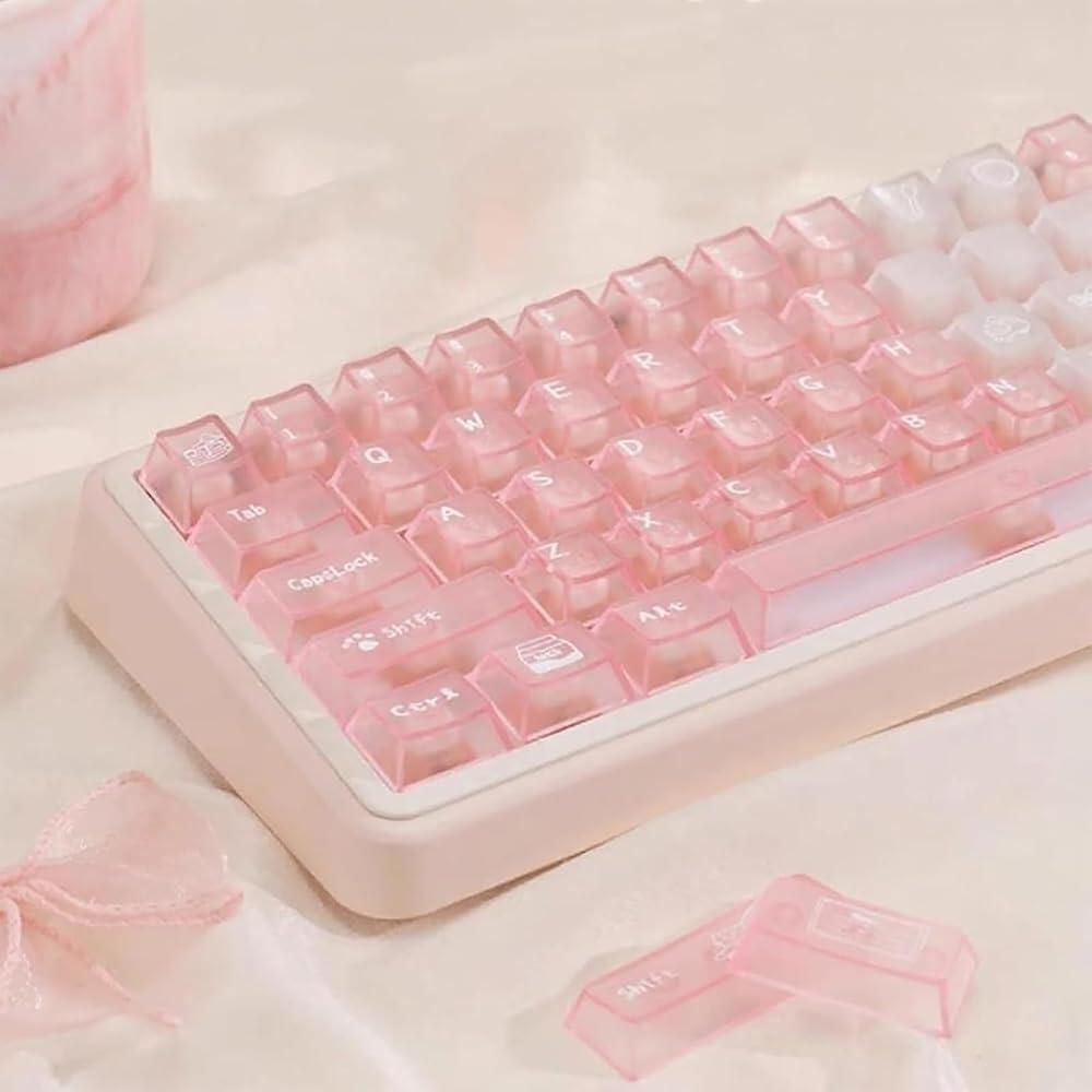 Sumgsn [해외] 136 Keys Custom CRYSTAL 크리스탈 pink 핑크 KeyCAP 모자s CHERRY 체리 PrOF 오브ile ClEAR 이어 SET 세트 FIT 핏 for 61/64/87/104/108 Mx S