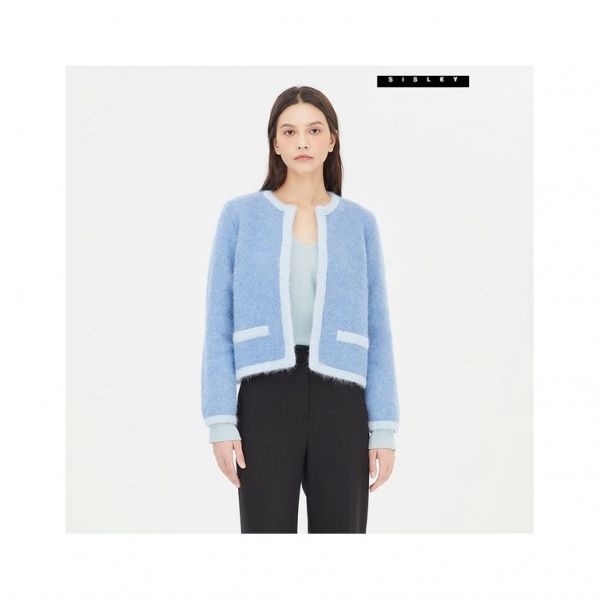 시슬리 배색 자켓형 니트 가디건 SAKC41361_BL1100336
