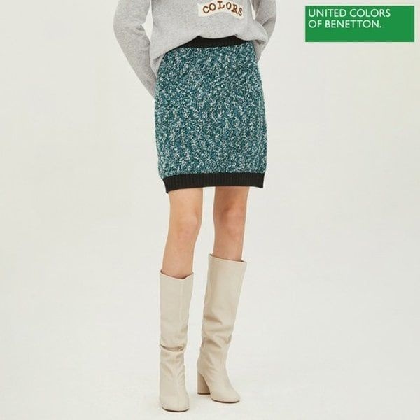 베네통 배색 보카시 니트 스커트 BASK60261_GN 1161368