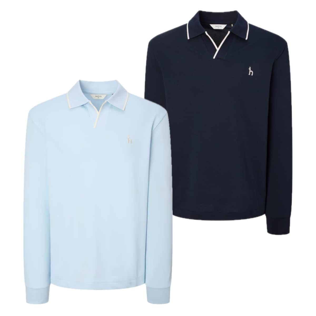 <매장정품> HAZZYS 헤지스 [25FW][2컬러 택1] 팁배색 긴팔 오픈카라 티셔츠 (HZTS5F303) 830010