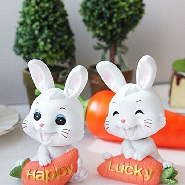 행복한 당근 토끼 2P세트 미니어처 앉은인형 장식인형-WE10966