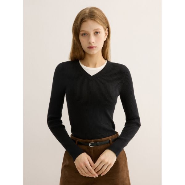 SISTINA <매장정품> SISTINA 시스티나 울 브이넥 리브드 슬림 니트_ASKPOP41610 ASKPOP41610 857857