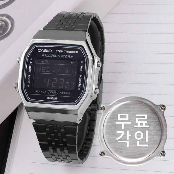 카시오 무료각인 카시오 ABL-100WEGG-1B 빈티지 차콜 사각 블루투스 남자 메탈 시계 d