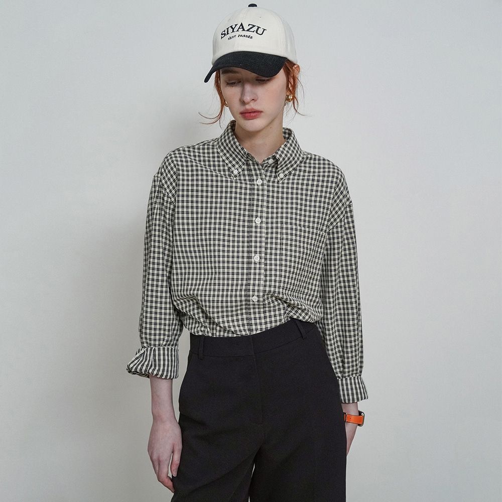 SI-TP5176 루즈 핏 클래식 체크 셔츠_Black check