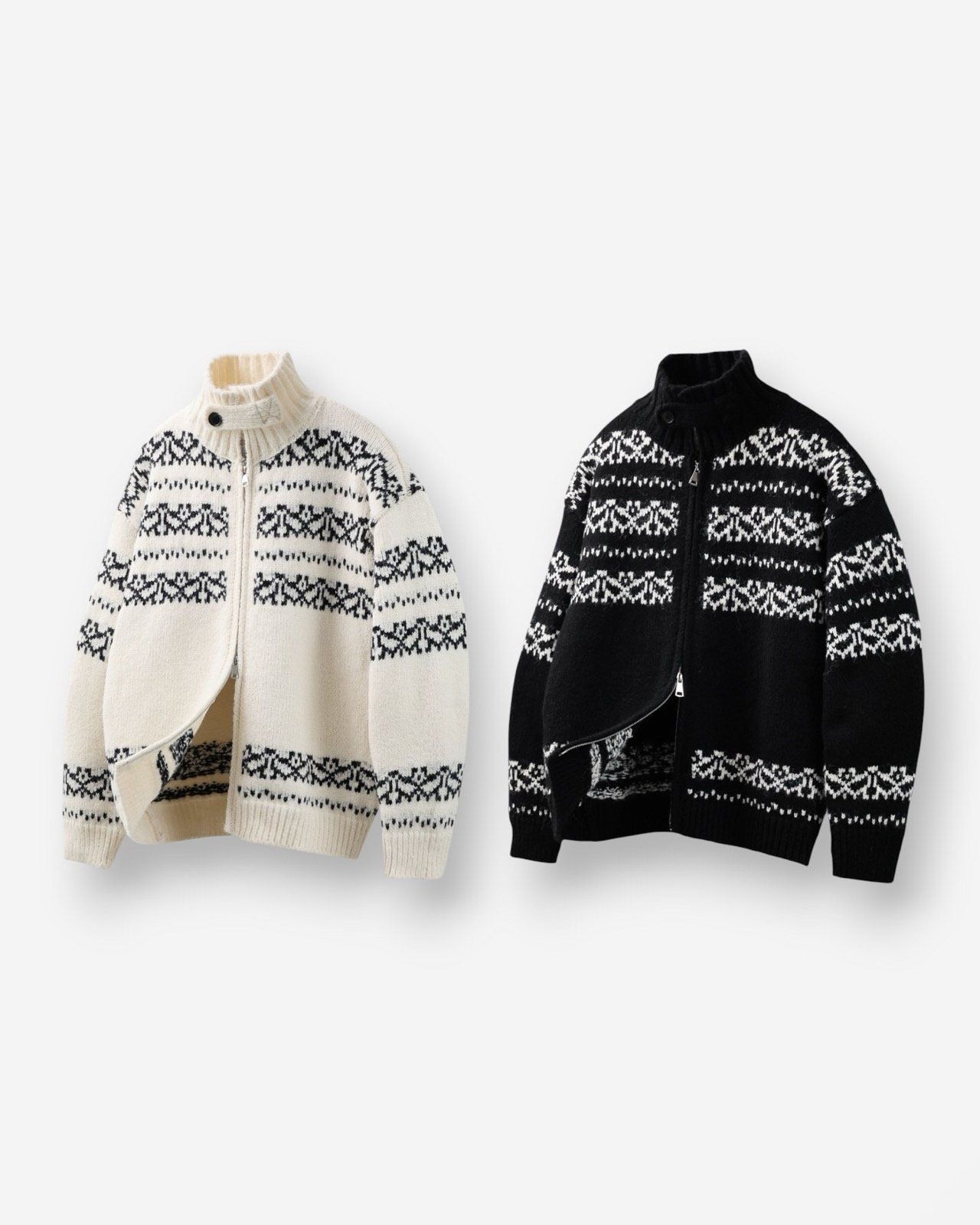 [UNISEX]모티프비조울니트집업/크롭 골덴 무스탕 니트 가디건 노르딕 후리스 후드집업 남여공용