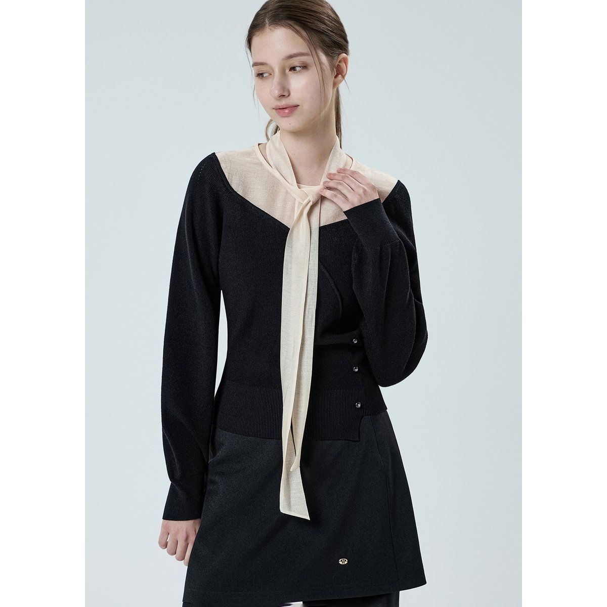 잇미샤 <매장정품> it MICHAA 잇미샤 [잇미샤] 리본 타이 텍스처 블록 풀오버 ITP9BPO720 864493