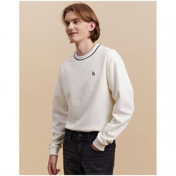 [헤지스] HAZZYS 남성 크림 와플조직 티핑넥 라운드 티셔츠 HZTS3F201CR