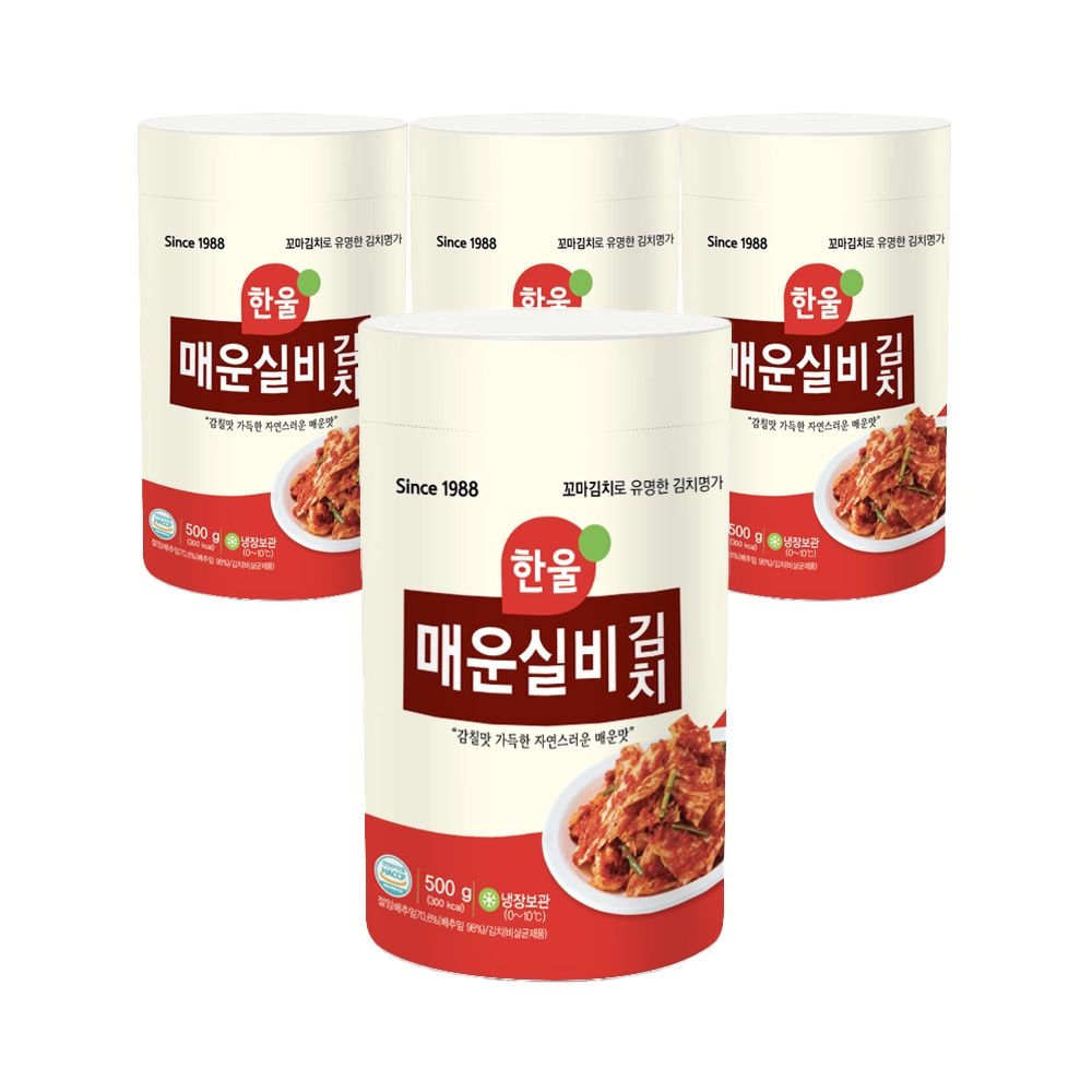 한울김치 한울 매운 실비김치 500gx4통 여행용 편의점 국산 팩 미니 라면 소포장 김치