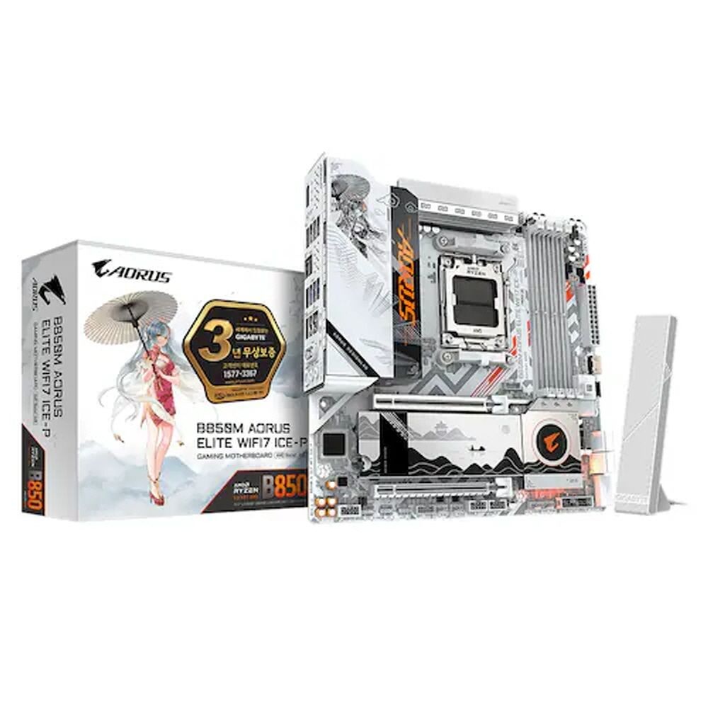 기가바이트 GIGABYTE B850M AORUS ELITE WIFI7 ICE-P 제이씨현 AMD B850 마이크로 ATX 화이트 메인보드