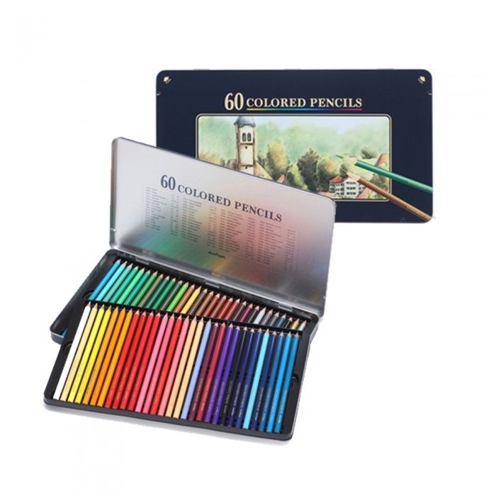 문화연필 유성색연필 60색 틴케이스 스케치드로잉용품