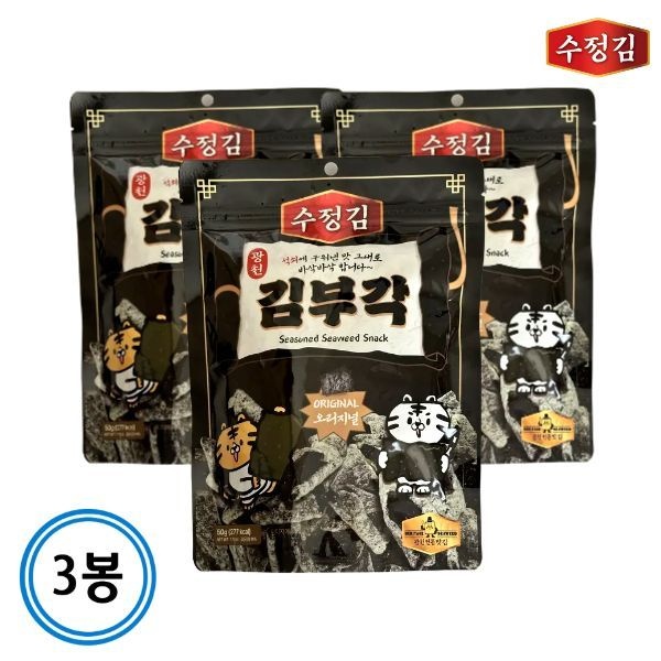 수정김 불향나는 김부각 50gx3봉 (오리지널맛, 매운맛, 와사비맛, 치즈맛 택1)