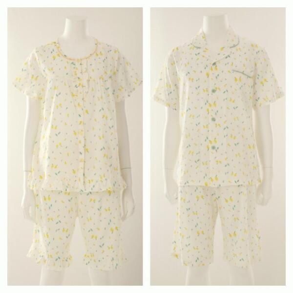 [비너스] (행사) 상큼한 레몬 프릴 나염 파자마 커플 세트_K VPA4430W.VPA4430M_T