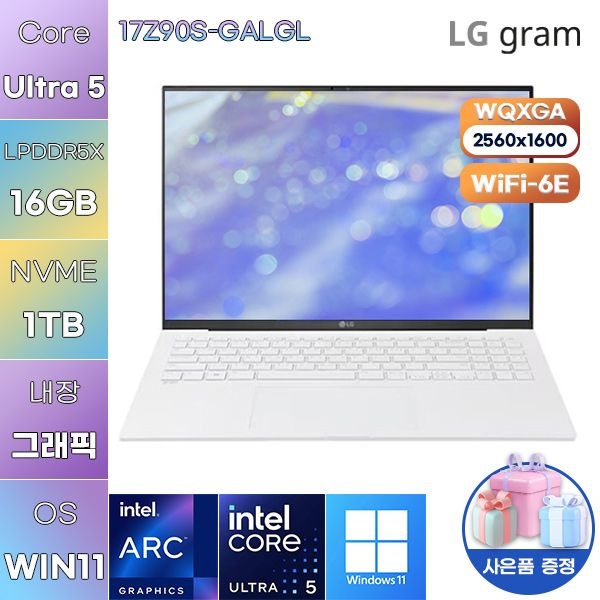 LG LG전자 LG 그램17 17Z90S-GALGL Ultra5 Arc-core7 16GB 1TB WIN 11 HOME 사무용 인강용 노트북