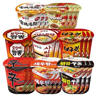 농심 컵라면 소컵 혼합 24개 (신라면+새우탕+튀김우동+오징어짬뽕+사리곰탕+너구리+안성탕면+짜파게티범벅 각 3개