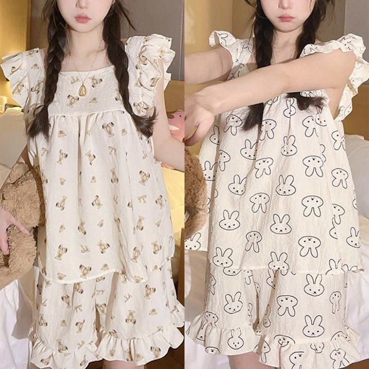 어나더뷰 제휴업체 하이뷰 1493  8종지지미원단  멜로디 나시 반바지 세트 파자마 여름 잠옷 상하세트 투피스 민소매 홈웨어