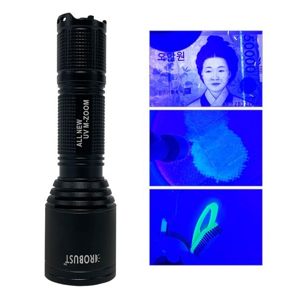 로버스트 [하프클럽]로버스트 직충전형 올뉴UV미들줌 블랙라이트 자외선써치 지폐감별 형광물질식별 물감놀이 반려동물소