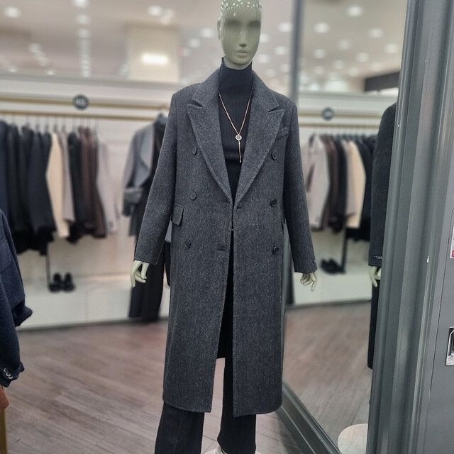 시슬리 헤링본 테일러드 더블 롱 코트_SACT40461 멜란지그레이,멜란지브라운 856307