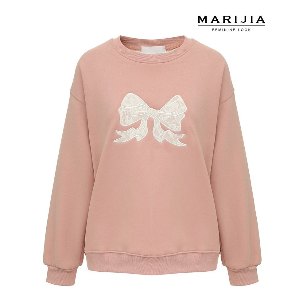 [패션플러스][마리지아]리본 레이스 패치 맨투맨 MTEB80008