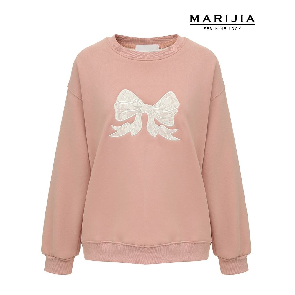 MARIJIA 리본 레이스 패치 맨투맨 MTEB80008