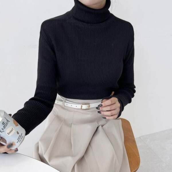 [에이치플러스몰] 노멀 데일리 룩걸 골패턴 시즌 터틀넥 니트탑