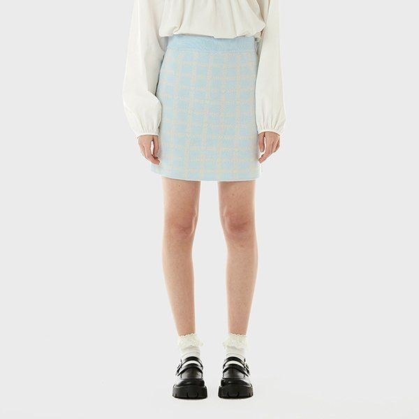 로라로라 로라로라 (SK-21146) SET-UP CHECK JACQUARD KNIT SKIRT LIGHT BLUE