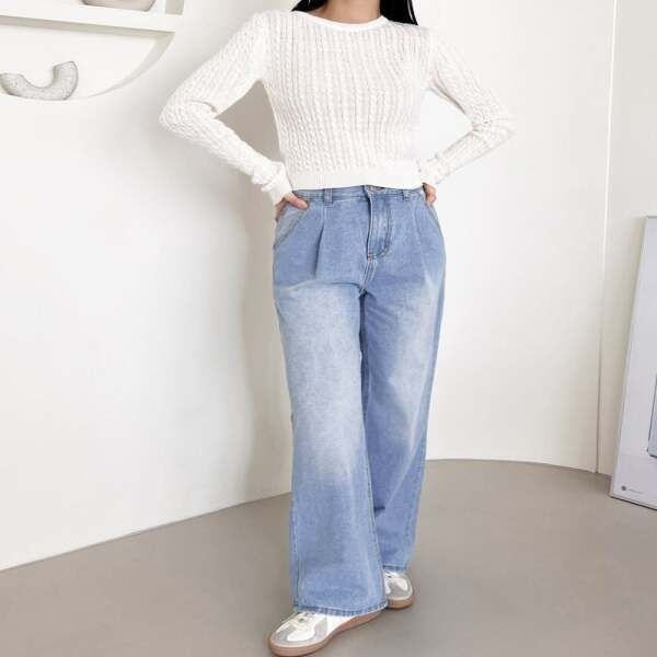 15협력업체 [라이프커머스] 청바지 데님팬츠 WSF2004 핀턱 2JMM 워싱와이드 루나 데님 여성