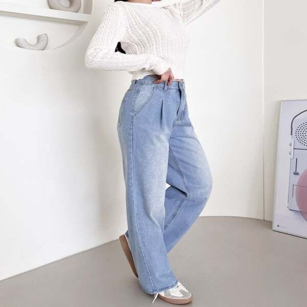 789협력업체 [라이프커머스] 청바지 데님팬츠 여성 SF2004 루나 핀턱 워싱와이드 데님