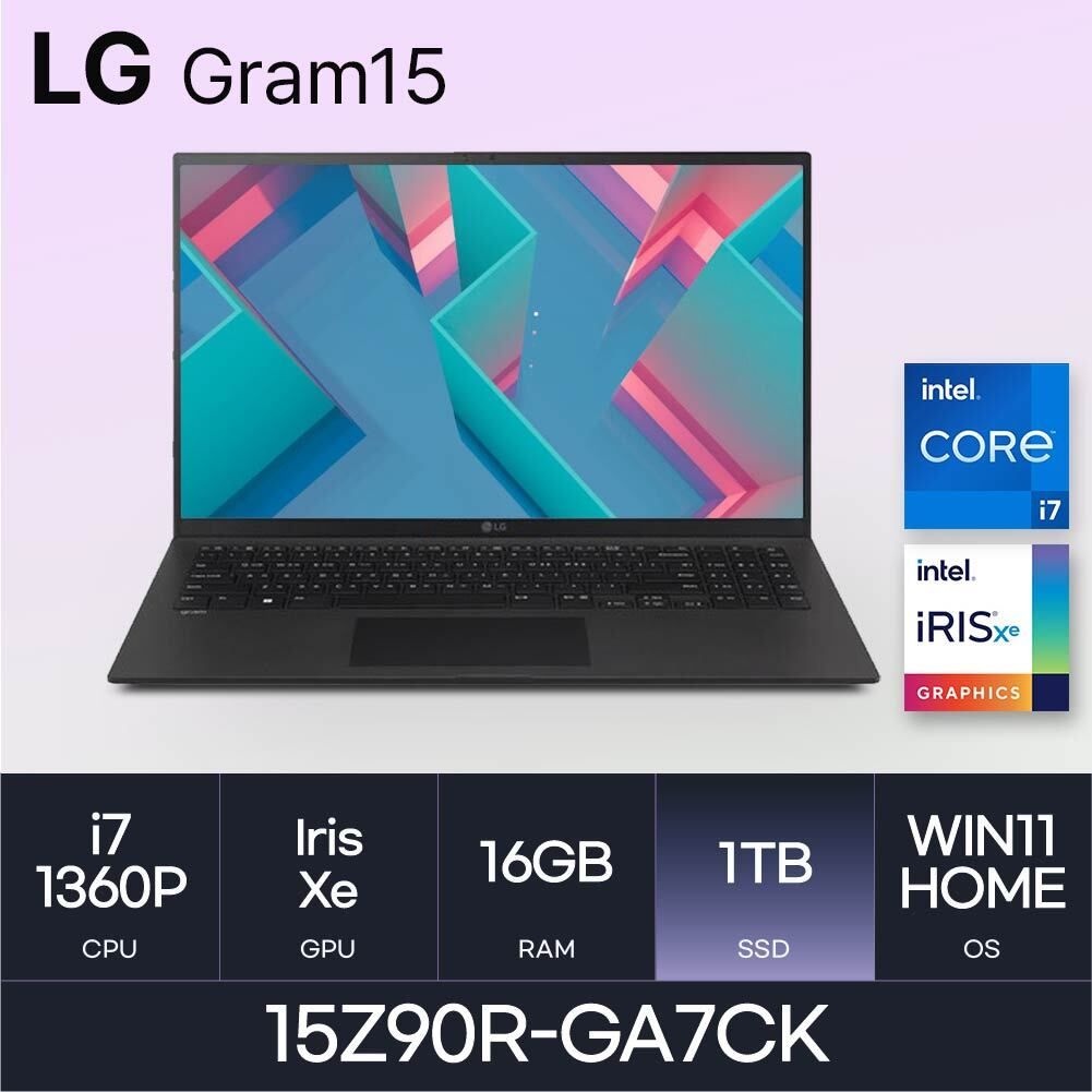 LG LG전자 HMC / LG전자 그램15 / 15Z90R-GA7CK (D5 RAM 16GB / NVMe 1TB / WIN11H) 블랙