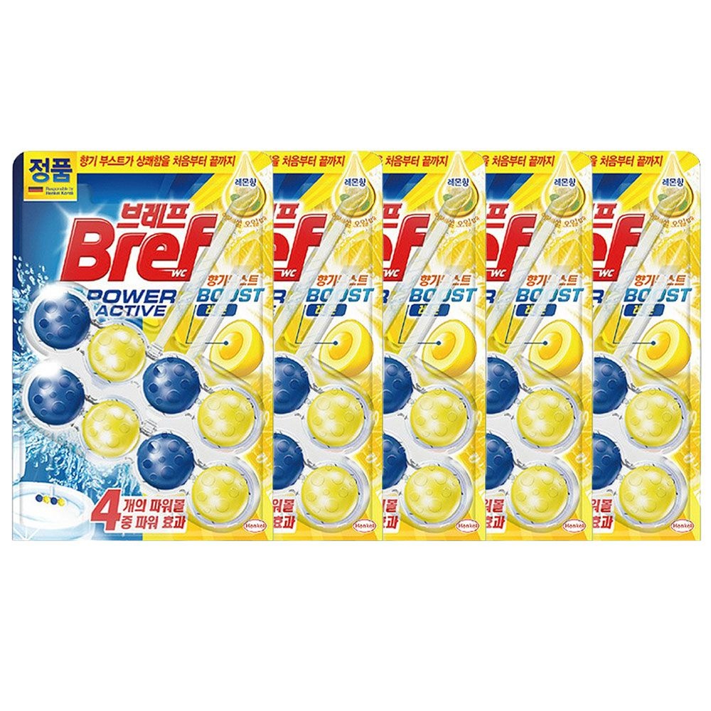 헨켈 브레프 거치식 변기세정제 파워액티브 스파클링 레몬향 50g(2입)x5개 변기 냄새 물때 오염방지